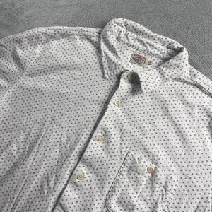 Faherty Brand Mens XL White Blue Geometric Knit Short Sleeve Button Down Shirt